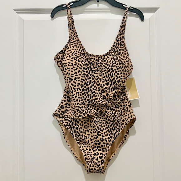 MICHAEL KORS SURPLICE ONE PIECE SWIMSUIT SPOTTED CHEETAH Leopard Swimwear sz 8 M - Picture 3 of 10